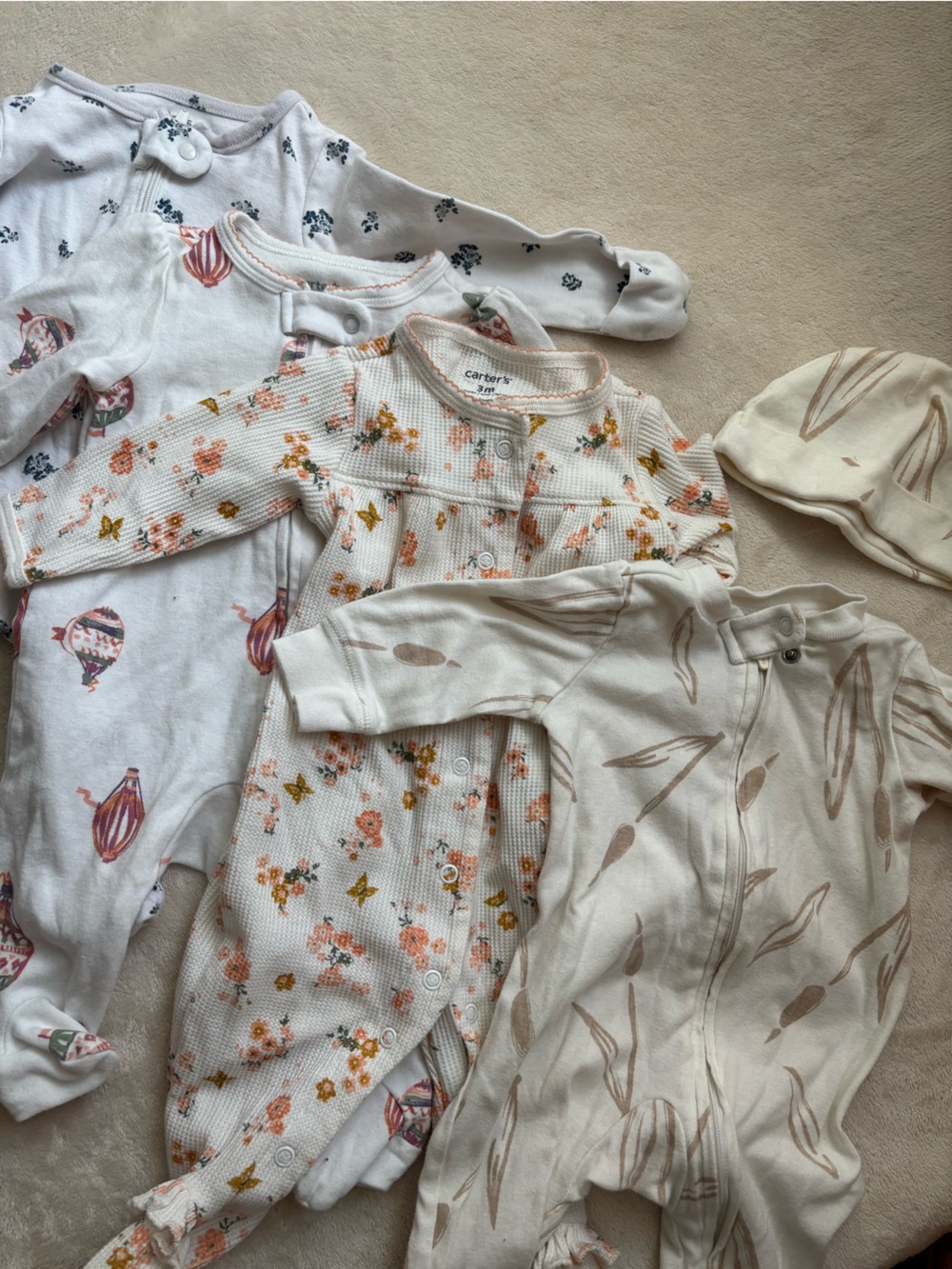 Carter's Baby Pajama Onesie Sleep and Play Size 3M Set - 4pc plus hat EUC